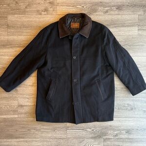 Tasso Elba Fine Menswear Black Wool Cashmere Blend Overcoat Double Collar XXL